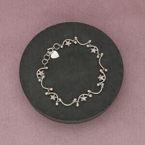sterling silver beaded curved star link bracelet size 7.25in